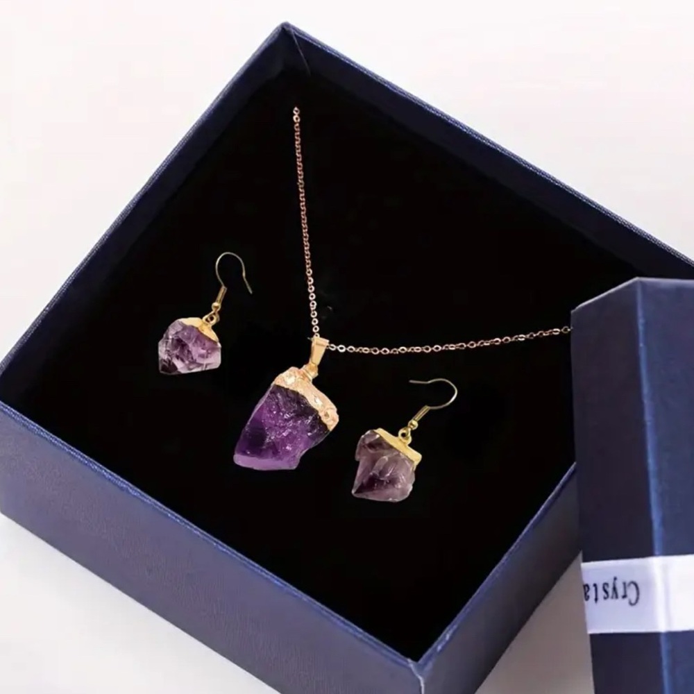 Authentic Amethyst Crystal Jewelry Set